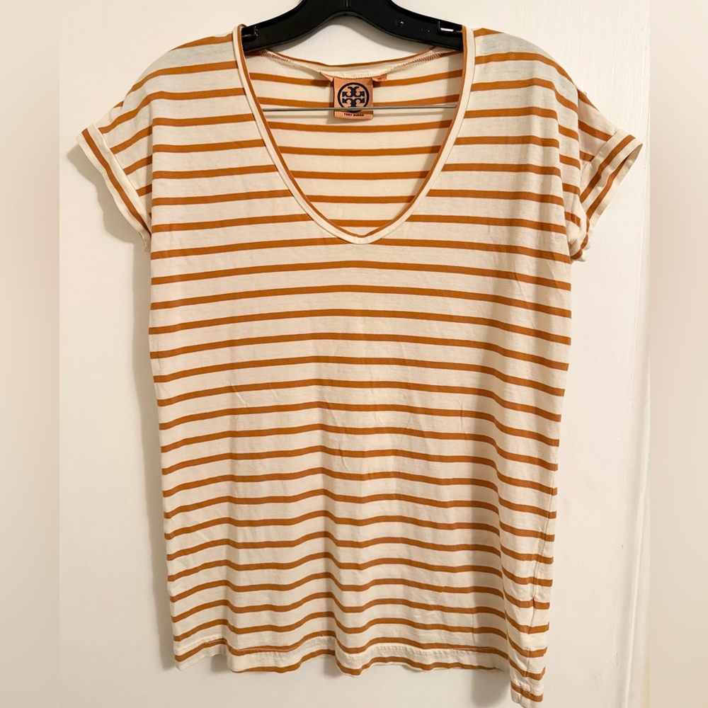 Tory Burch Brown & ivory Striped Tee